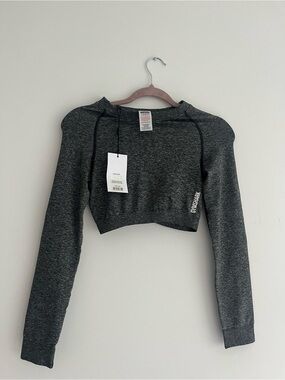 Brand New with Tags Gymshark Women's Dark Gray Cropped Long-Sleeve Top